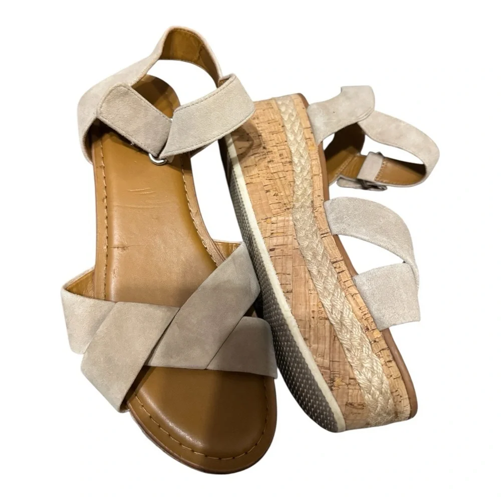 Franco Sarto Nelly Suede Cork Platform Wedge Sandals Beige Size 9M